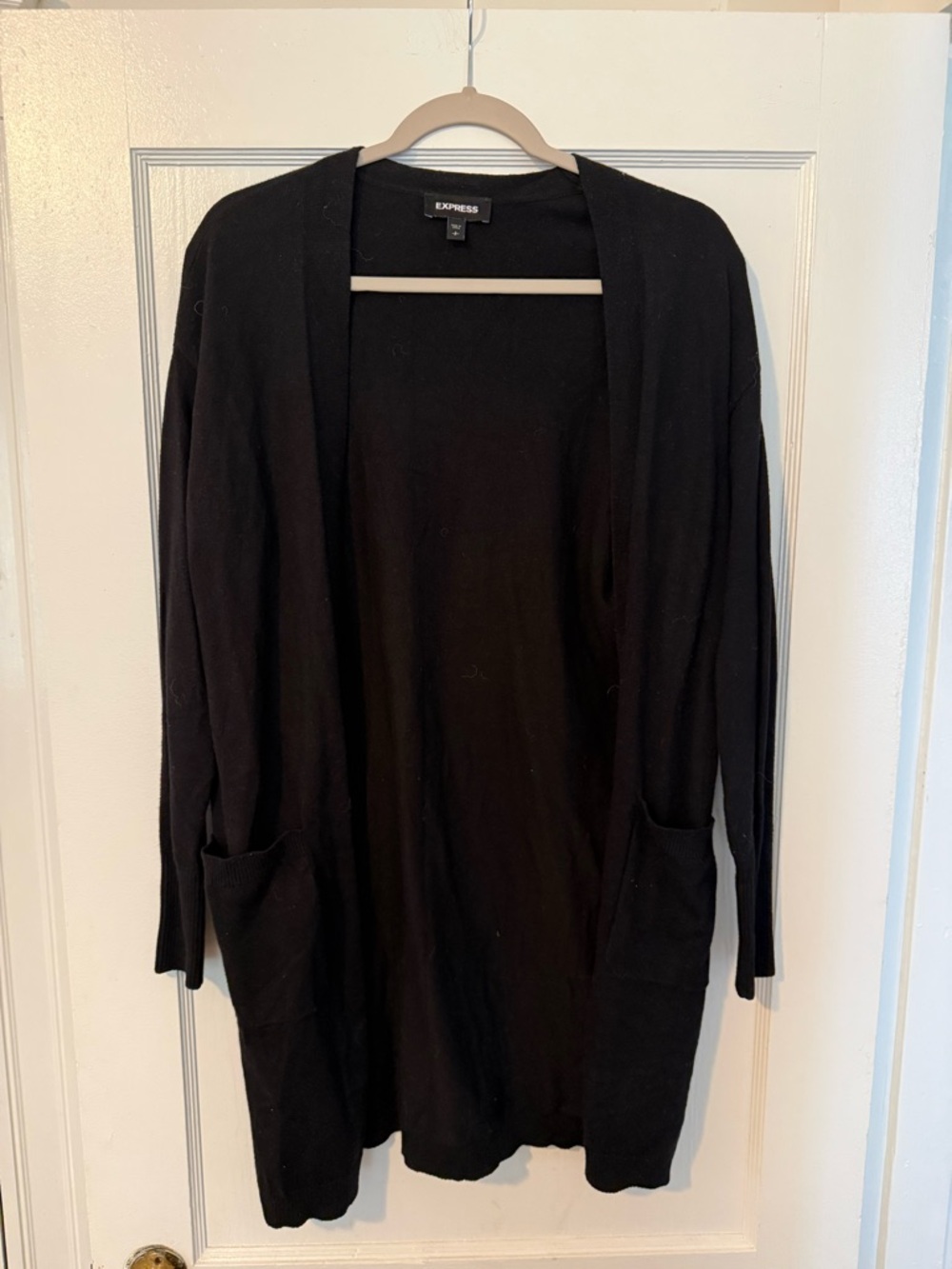 Express Black Open-Front Long Cardigan with Pockets